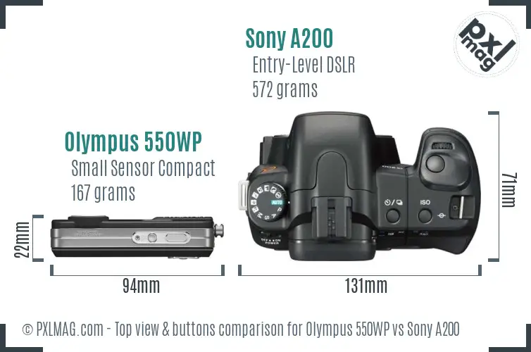 Olympus 550WP vs Sony A200 top view buttons comparison