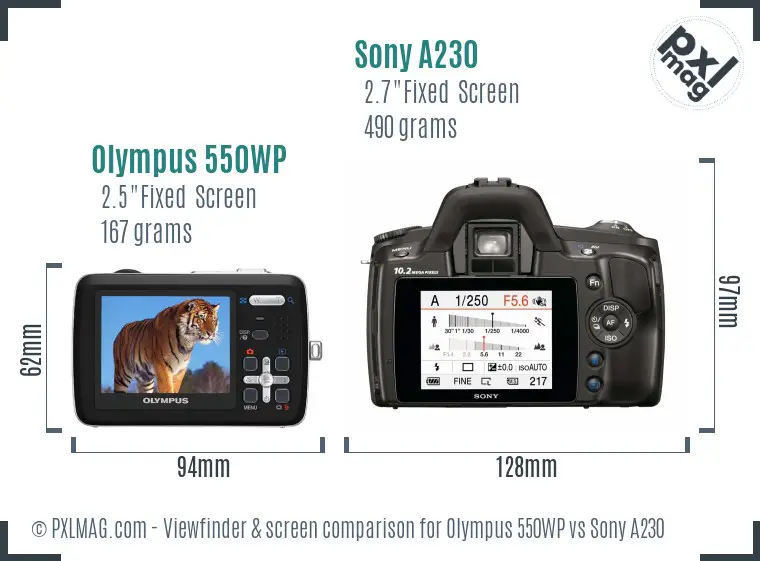 Olympus 550WP vs Sony A230 Screen and Viewfinder comparison