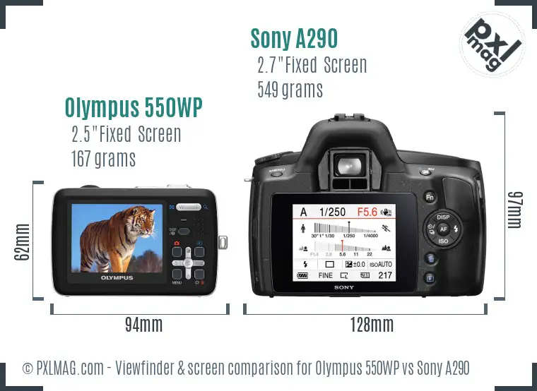 Olympus 550WP vs Sony A290 Screen and Viewfinder comparison