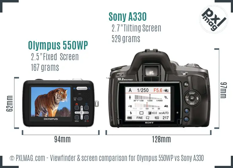 Olympus 550WP vs Sony A330 Screen and Viewfinder comparison