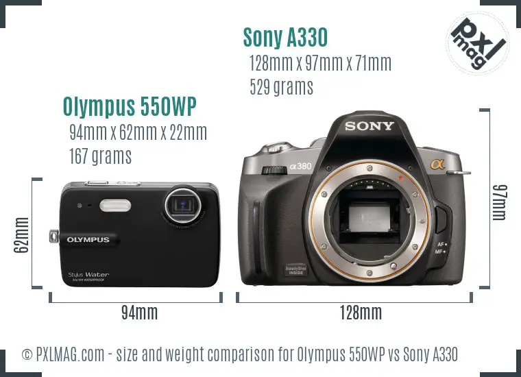 Olympus 550WP vs Sony A330 size comparison