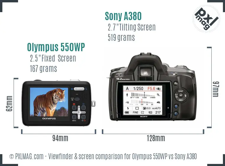 Olympus 550WP vs Sony A380 Screen and Viewfinder comparison