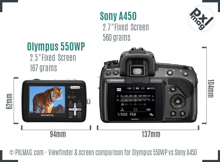 Olympus 550WP vs Sony A450 Screen and Viewfinder comparison