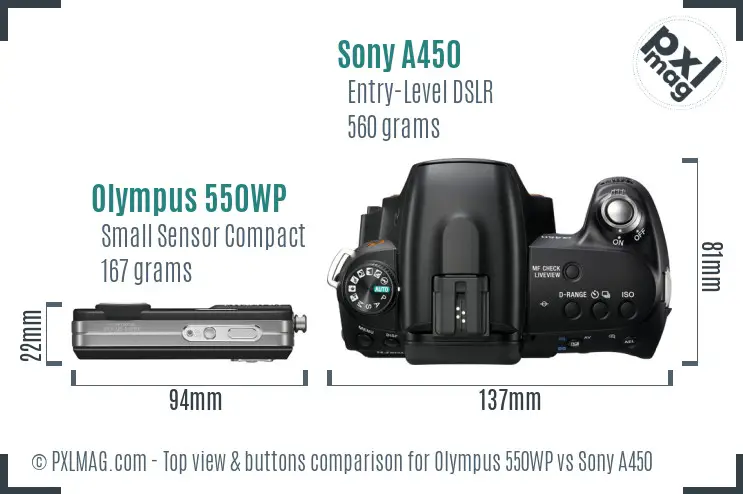 Olympus 550WP vs Sony A450 top view buttons comparison