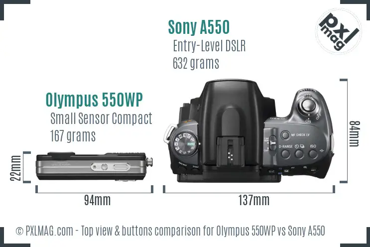 Olympus 550WP vs Sony A550 top view buttons comparison