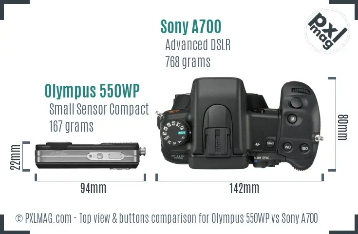 Olympus 550WP vs Sony A700 top view buttons comparison