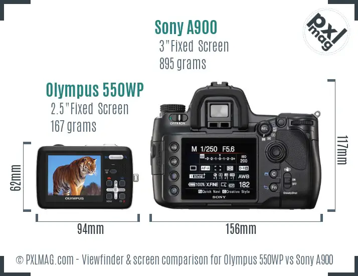 Olympus 550WP vs Sony A900 Screen and Viewfinder comparison