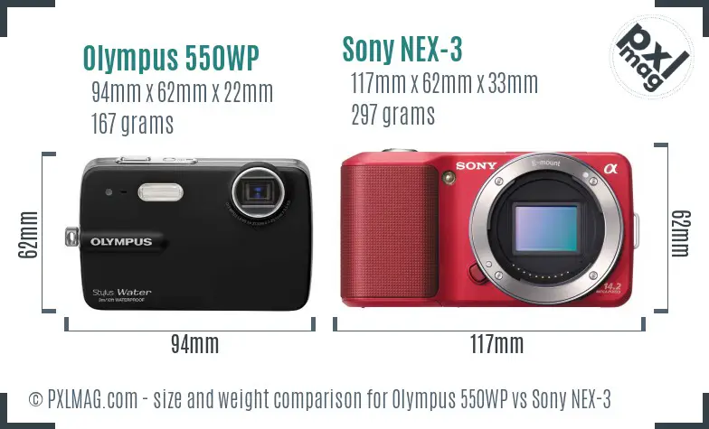 Olympus 550WP vs Sony NEX-3 size comparison