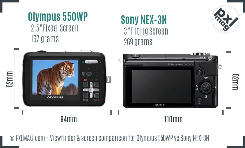 Olympus 550WP vs Sony NEX-3N Screen and Viewfinder comparison