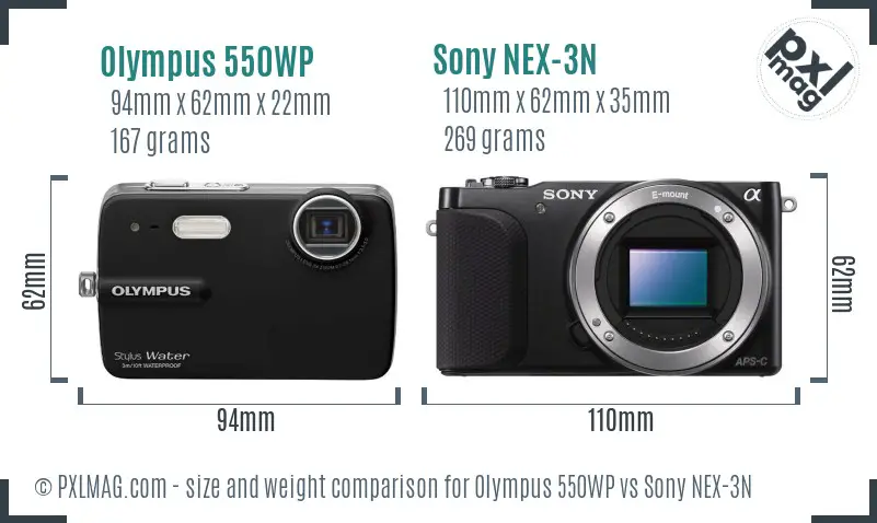 Olympus 550WP vs Sony NEX-3N size comparison