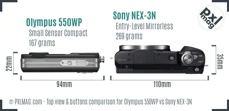 Olympus 550WP vs Sony NEX-3N top view buttons comparison