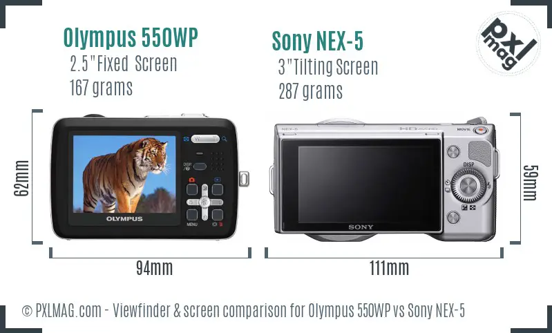 Olympus 550WP vs Sony NEX-5 Screen and Viewfinder comparison Olympus 550WP vs Sony NEX-5 Screen and Viewfinder comparison