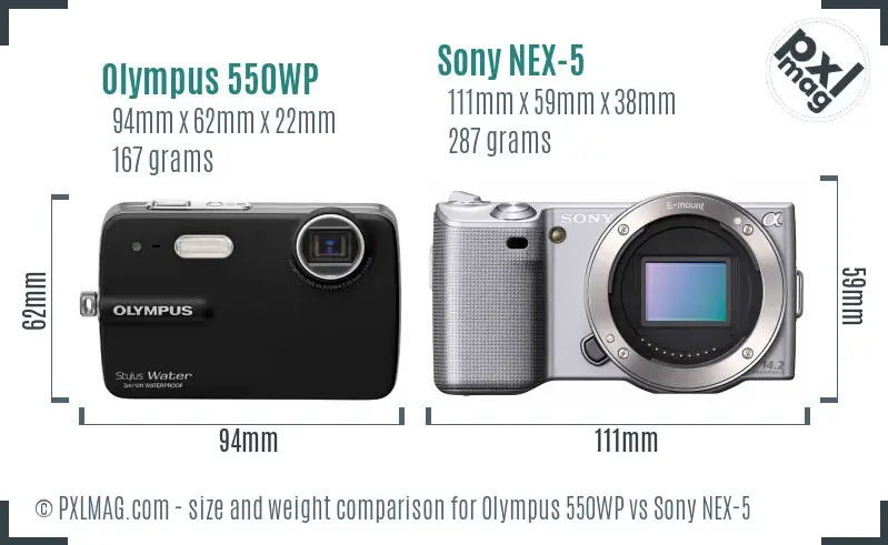 Olympus 550WP vs Sony NEX-5 size comparison Olympus 550WP vs Sony NEX-5 size comparison
