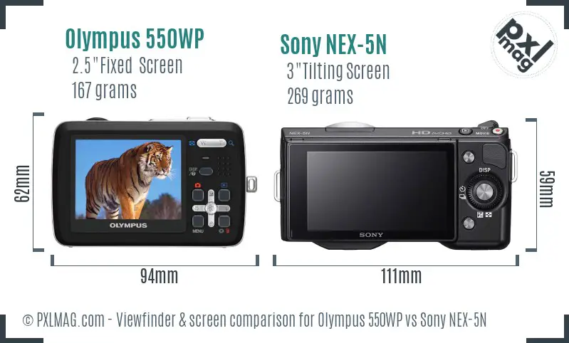 Olympus 550WP vs Sony NEX-5N Screen and Viewfinder comparison
