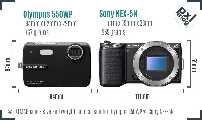 Olympus 550WP vs Sony NEX-5N size comparison