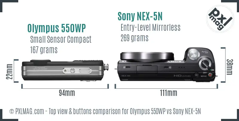 Olympus 550WP vs Sony NEX-5N top view buttons comparison
