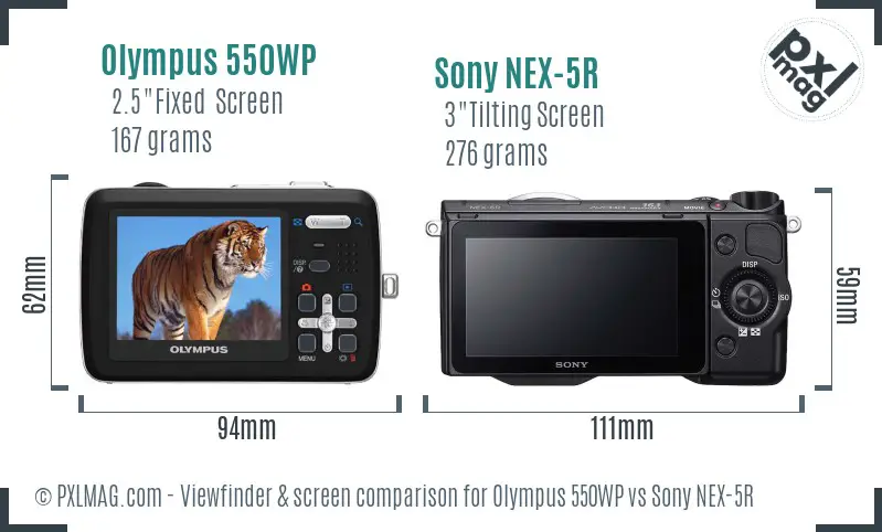 Olympus 550WP vs Sony NEX-5R Screen and Viewfinder comparison