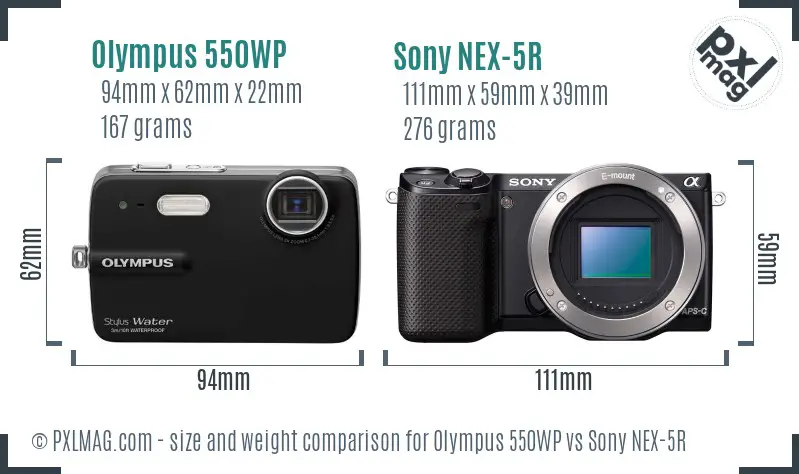 Olympus 550WP vs Sony NEX-5R size comparison