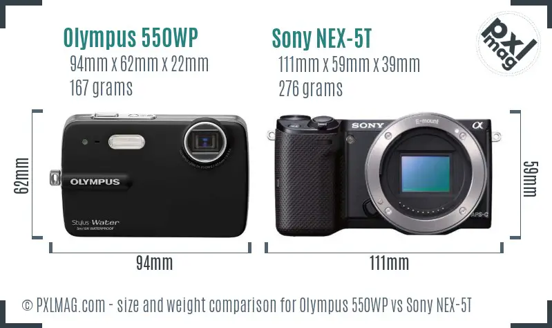 Olympus 550WP vs Sony NEX-5T size comparison