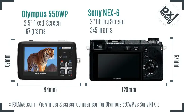 Olympus 550WP vs Sony NEX-6 Screen and Viewfinder comparison