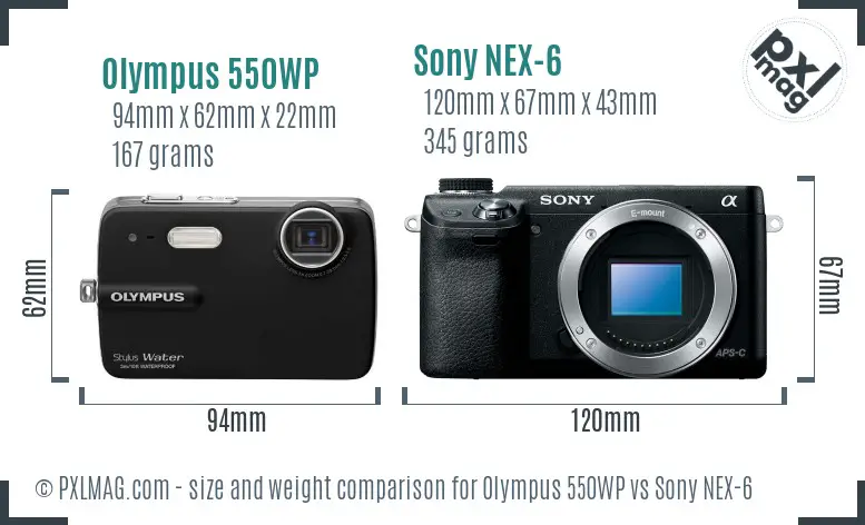 Olympus 550WP vs Sony NEX-6 size comparison