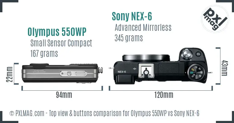 Olympus 550WP vs Sony NEX-6 top view buttons comparison