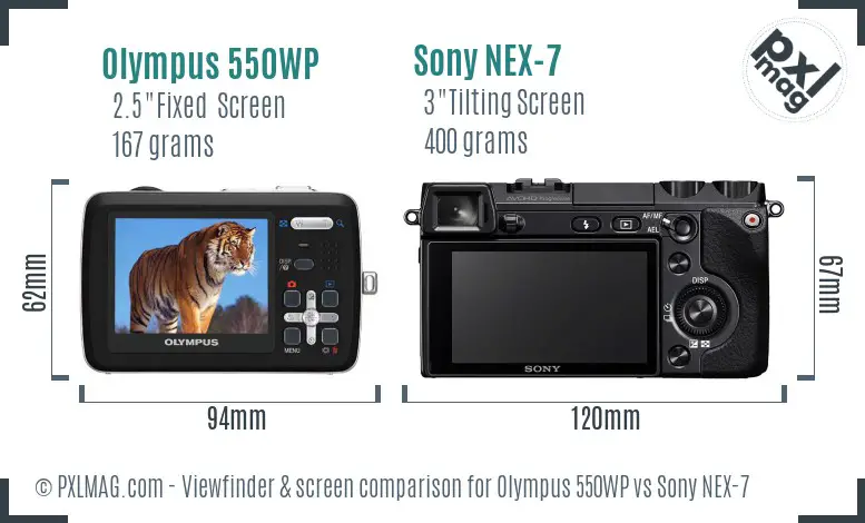 Olympus 550WP vs Sony NEX-7 Screen and Viewfinder comparison