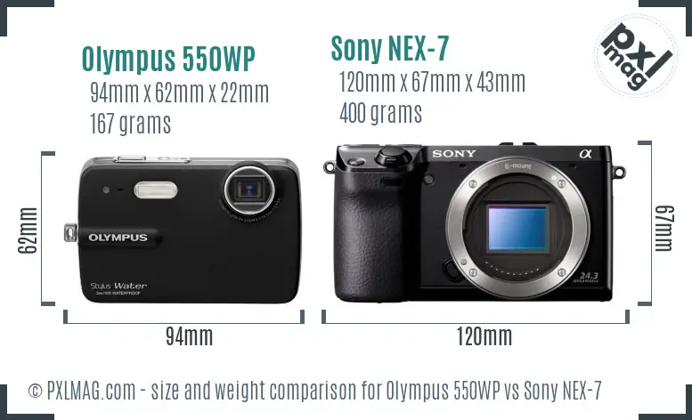 Olympus 550WP vs Sony NEX-7 size comparison