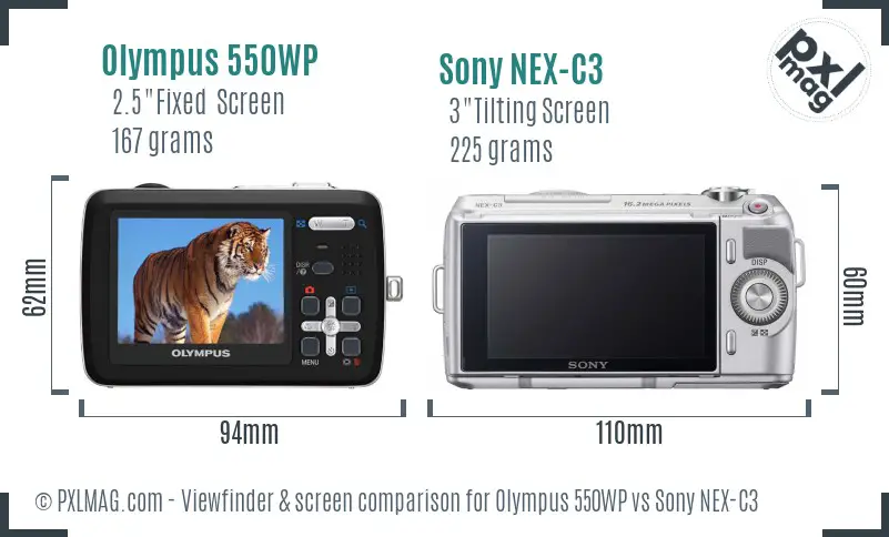 Olympus 550WP vs Sony NEX-C3 Screen and Viewfinder comparison