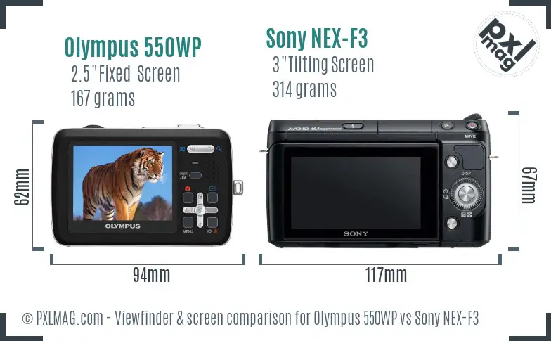 Olympus 550WP vs Sony NEX-F3 Screen and Viewfinder comparison