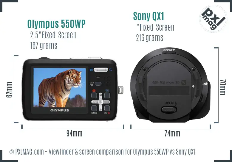 Olympus 550WP vs Sony QX1 Screen and Viewfinder comparison