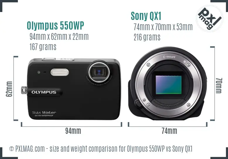 Olympus 550WP vs Sony QX1 size comparison
