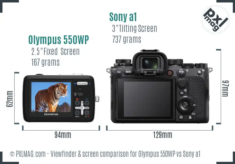 Olympus 550WP vs Sony a1 Screen and Viewfinder comparison