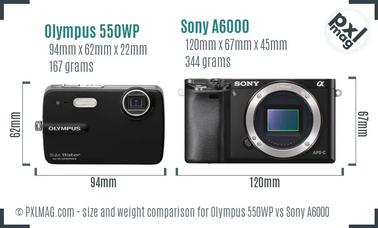 Olympus 550WP vs Sony A6000 size comparison Olympus 550WP vs Sony A6000 size comparison