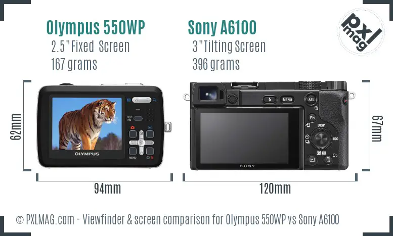 Olympus 550WP vs Sony A6100 Screen and Viewfinder comparison