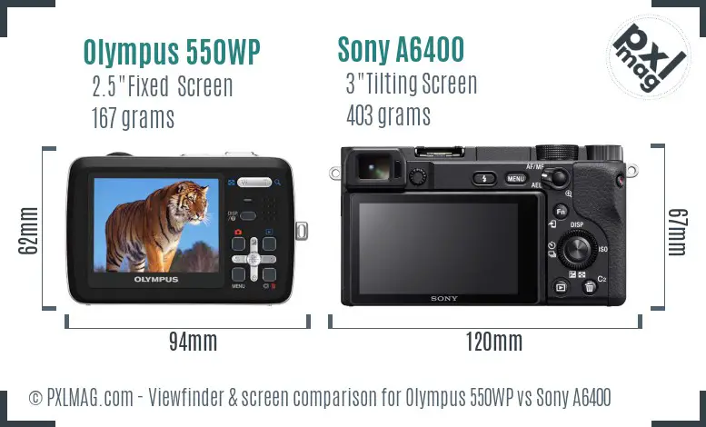 Olympus 550WP vs Sony A6400 Screen and Viewfinder comparison