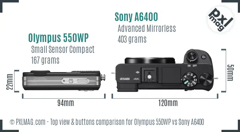 Olympus 550WP vs Sony A6400 top view buttons comparison
