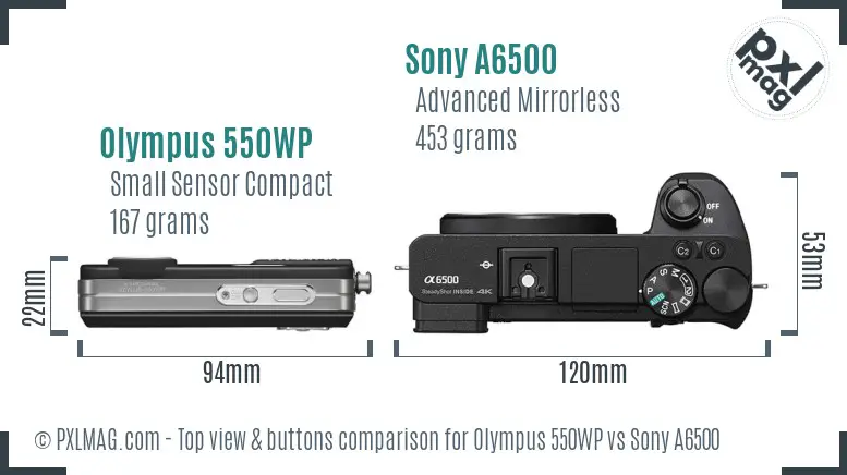 Olympus 550WP vs Sony A6500 top view buttons comparison