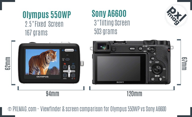 Olympus 550WP vs Sony A6600 Screen and Viewfinder comparison