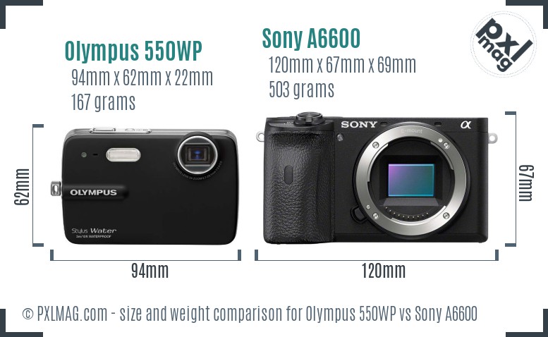 Olympus 550WP vs Sony A6600 size comparison