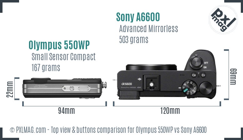 Olympus 550WP vs Sony A6600 top view buttons comparison