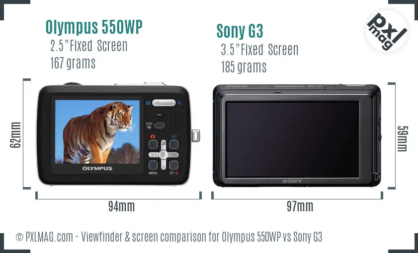 Olympus 550WP vs Sony G3 Screen and Viewfinder comparison