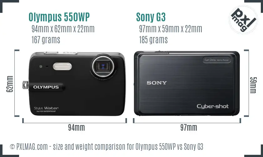 Olympus 550WP vs Sony G3 size comparison