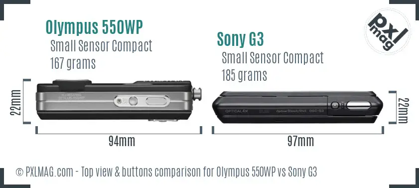 Olympus 550WP vs Sony G3 top view buttons comparison