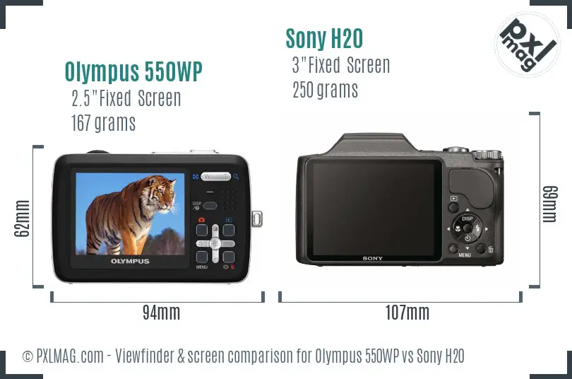 Olympus 550WP vs Sony H20 Screen and Viewfinder comparison