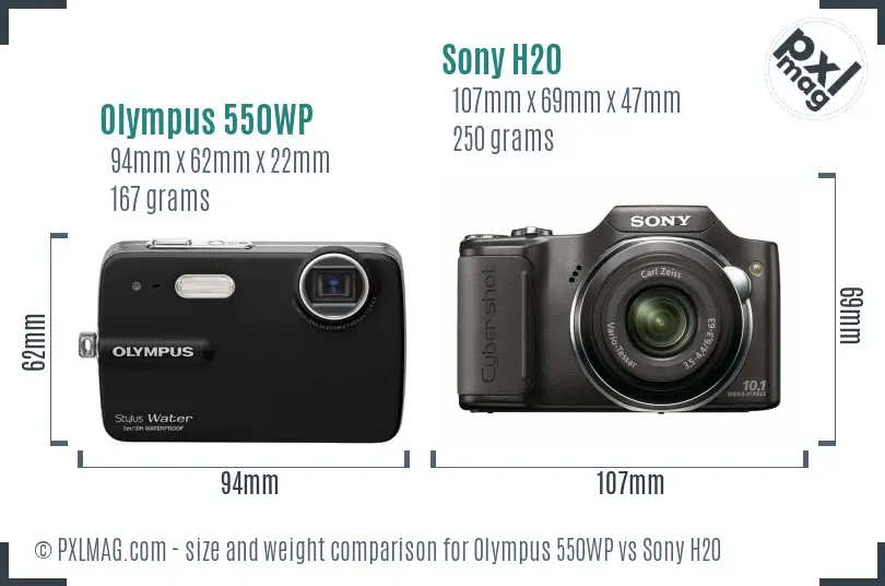 Olympus 550WP vs Sony H20 size comparison