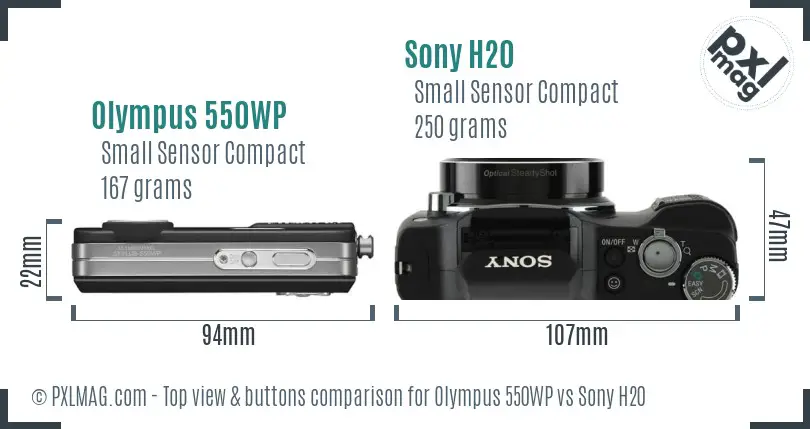 Olympus 550WP vs Sony H20 top view buttons comparison