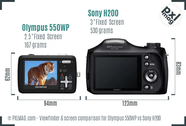 Olympus 550WP vs Sony H200 Screen and Viewfinder comparison