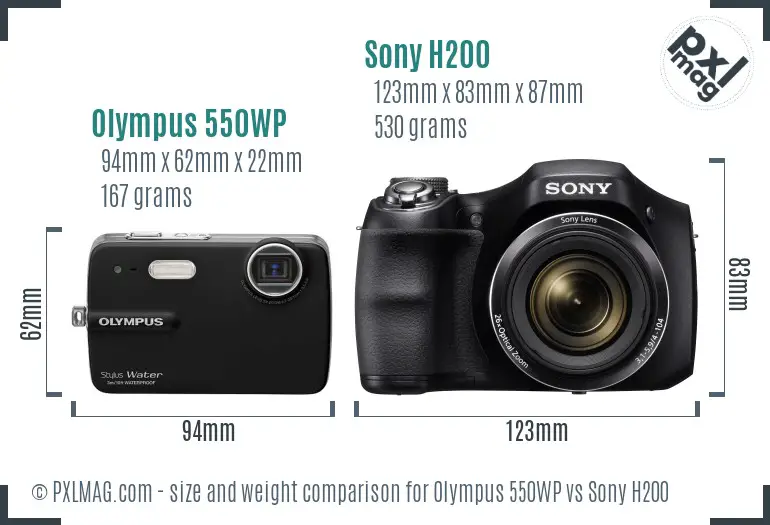 Olympus 550WP vs Sony H200 size comparison