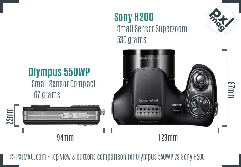 Olympus 550WP vs Sony H200 top view buttons comparison